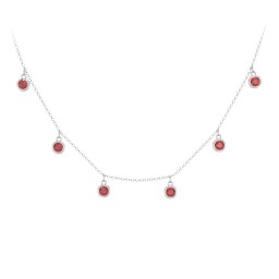 Bezel Set Birthstone Drop Necklace - 6 Stone in 925 Sterling Silver with Garnet