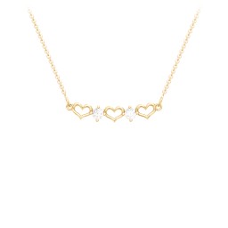 Heart To Heart Necklace with 2 Birthstones in 10K Solid Yellow Gold with Diamond