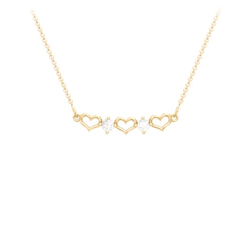 Heart To Heart Necklace with 2 Birthstones – 10K Yellow Gold with Diamond