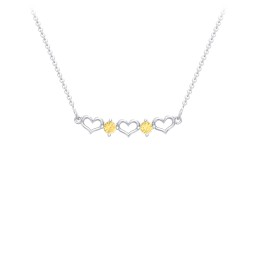 Heart To Heart Necklace with 2 Birthstones in 925 Sterling Silver with Citrine