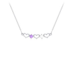 Heart To Heart Necklace with 2 Birthstones in 925 Sterling Silver with Amethyst and Cubic Zirconia