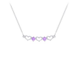 Heart To Heart Necklace with 2 Birthstones in 925 Sterling Silver with Amethyst