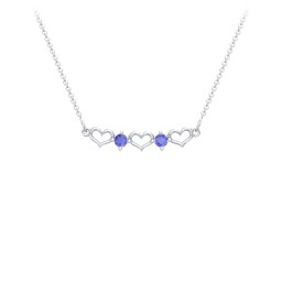 Heart To Heart Necklace with 2 Birthstones in 925 Sterling Silver with Blue Sapphire