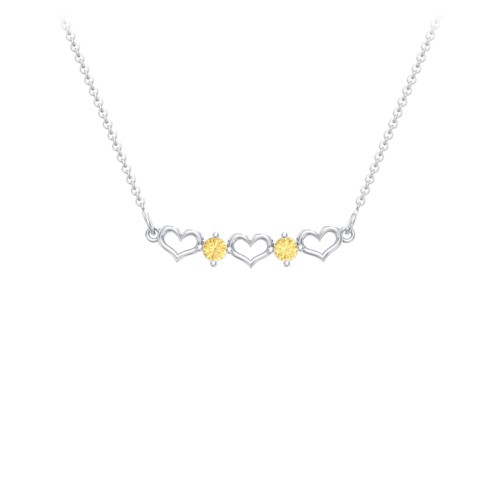 Heart To Heart Necklace with 2 Birthstones – Sterling Silver with Citrine