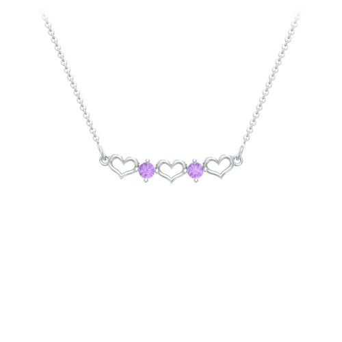 Heart To Heart Necklace with 2 Birthstones – Sterling Silver with Amethyst