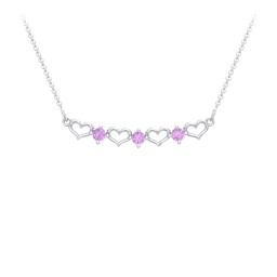 Heart To Heart Necklace with 3 Birthstones in 925 Sterling Silver with Amethyst