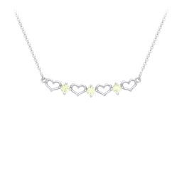 Heart To Heart Necklace with 3 Birthstones in 925 Sterling Silver with Peridot