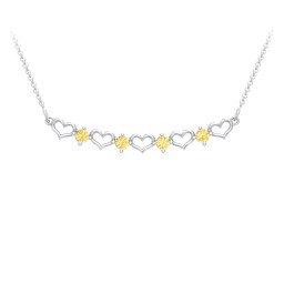 Heart To Heart Necklace with 4 Birthstones in 925 Sterling Silver with Citrine