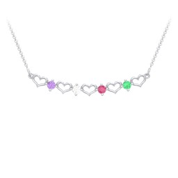 Heart To Heart Necklace with 4 Birthstones in 925 Sterling Silver with Amethyst, Cubic Zirconia, Ruby, and Emerald