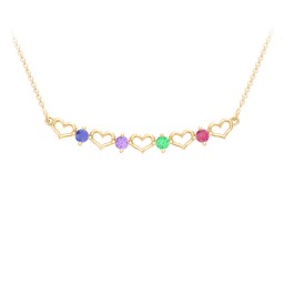 Heart To Heart Necklace with 4 Birthstones in 10K Solid Yellow Gold with Blue Sapphire, Amethyst Premium Zirconia, Green Premium Zirconia, and Ruby