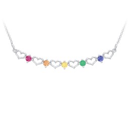 Heart To Heart Necklace with 5 Birthstones in 925 Sterling Silver with Ruby, Orange Sapphire, Citrine, Emerald, and Blue Sapphire