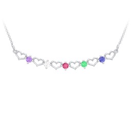 Heart To Heart Necklace with 5 Birthstones in 925 Sterling Silver with Amethyst, Cubic Zirconia, Ruby, Emerald, and Blue Sapphire