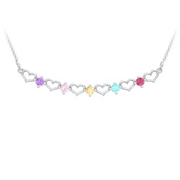 Heart To Heart Necklace with 5 Birthstones in 925 Sterling Silver with Amethyst, Fancy Pink Premium Zirconia, Citrine, Mint Premium Zirconia, and Red Premium Zirconia