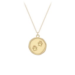 Engravable Paw Prints Medallion Necklace in 10K Solid Yellow Gold