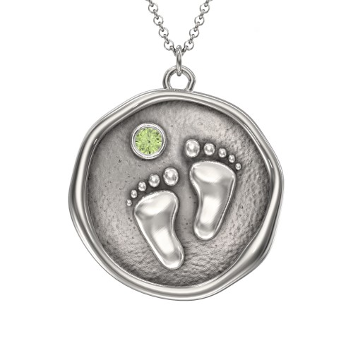 Engravable Baby Footprint Medallion Necklace with Birthstone
