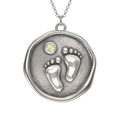 Engravable Baby Footprint Medallion Necklace with Birthstone