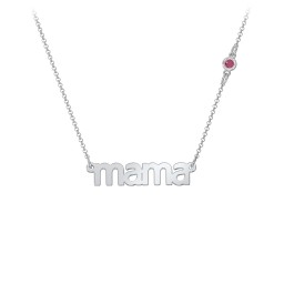 Mama Necklace In Modern Font with Satellite Birthstone