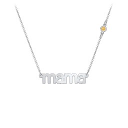 Mama Necklace In Modern Font with Satellite Birthstone