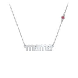 Mama Necklace In Modern Font with Satellite Birthstone