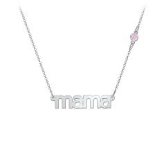 Mama Necklace In Modern Font with Satellite Birthstone – Sterling Silver with Pink Tourmaline