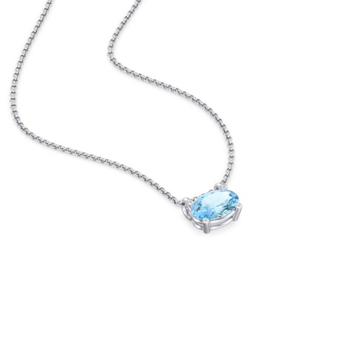 East-West Oval Necklace with Gemstone – Sterling Silver with Blue Topaz