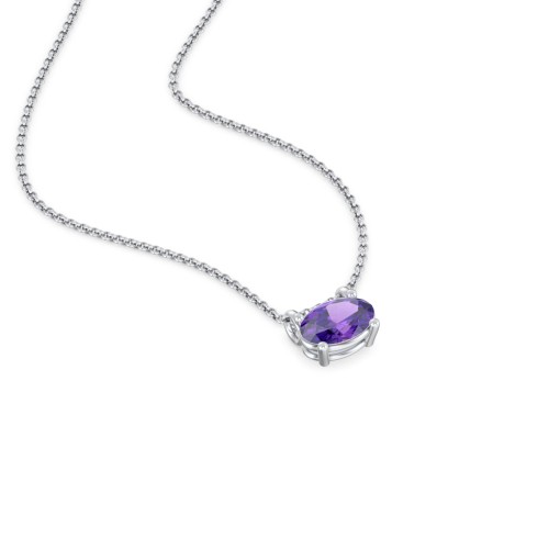 East-West Oval Necklace with Gemstone – Sterling Silver with Amethyst