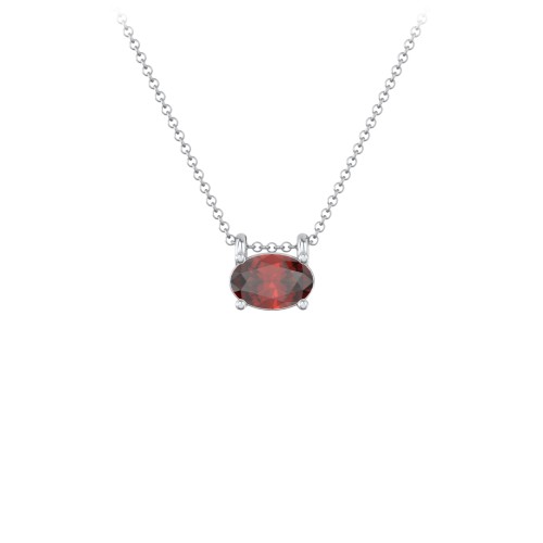 East-West Oval Necklace with Gemstone – Sterling Silver with Garnet
