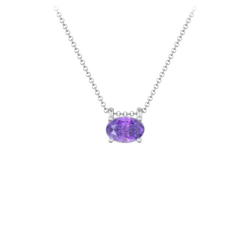 East-West Oval Necklace with Gemstone – Sterling Silver with Amethyst