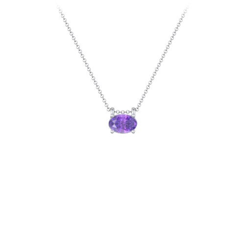 East-West Oval Necklace with Gemstone – Sterling Silver with Amethyst