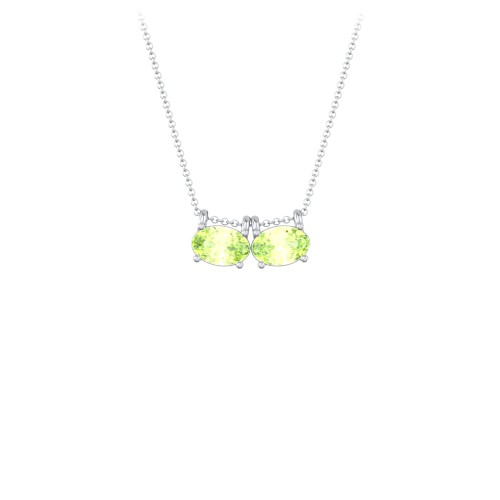 East-West Oval Necklace with 2 Gemstones – Sterling Silver with Peridot
