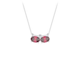 East-West Oval Necklace with 2 Gemstones in 925 Sterling Silver with Ruby