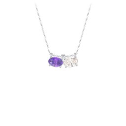 East-West Oval Necklace with 2 Gemstones in 925 Sterling Silver with Amethyst and Cubic Zirconia