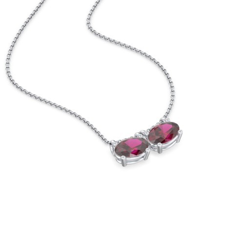 East-West Oval Necklace with 2 Gemstones – Sterling Silver with Ruby