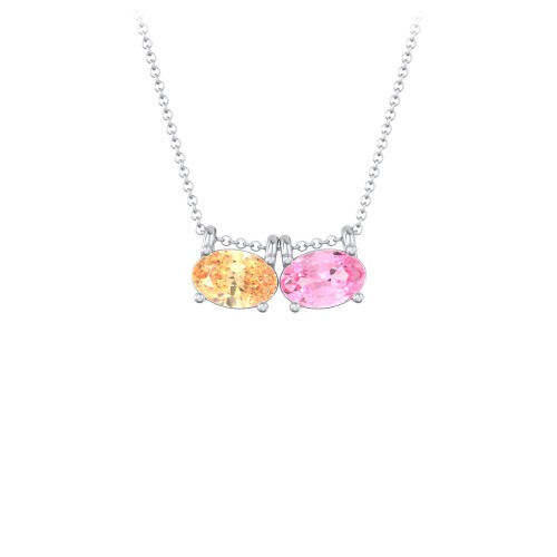 East-West Oval Necklace with 2 Gemstones – Sterling Silver with Fancy Yellow Premium Zirconia and Pink Tourmaline