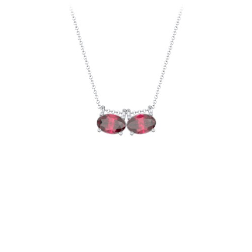 East-West Oval Necklace with 2 Gemstones – Sterling Silver with Ruby