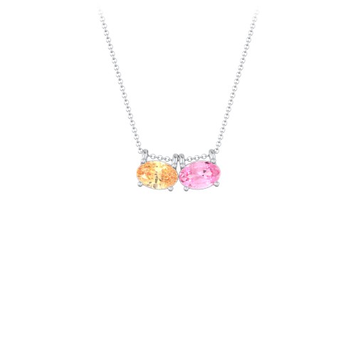 East-West Oval Necklace with 2 Gemstones – Sterling Silver with Fancy Yellow Premium Zirconia and Pink Tourmaline
