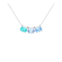 East-West Oval Necklace with 3 Gemstones – Sterling Silver with Mint Premium Zirconia, Aquamarine, and Blue Topaz