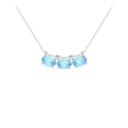 East-West Oval Necklace with 3 Gemstones in 925 Sterling Silver with Blue Topaz
