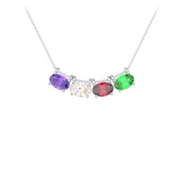 East-West Oval Necklace with 4 Gemstones in 925 Sterling Silver with Amethyst, Cubic Zirconia, Ruby, and Emerald