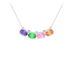 East-West Oval Necklace with 4 Gemstones in 925 Sterling Silver with Amethyst, Emerald, Fancy Pink Premium Zirconia, and Citrine