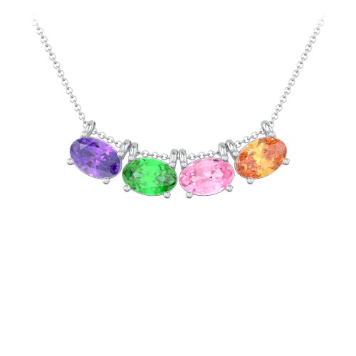 East-West Oval Necklace with 4 Gemstones – Sterling Silver with Amethyst, Emerald, Pink Tourmaline, and Citrine
