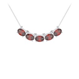 East-West Oval Necklace with 5 Gemstones in 925 Sterling Silver with Garnet