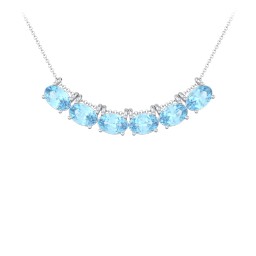 East-West Oval Necklace with 6 Gemstones in 925 Sterling Silver with Blue Topaz