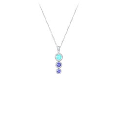 Generations 3-Stone Bezel Set Mother's Necklace – Sterling Silver with Mint Premium Zirconia and Blue Sapphire