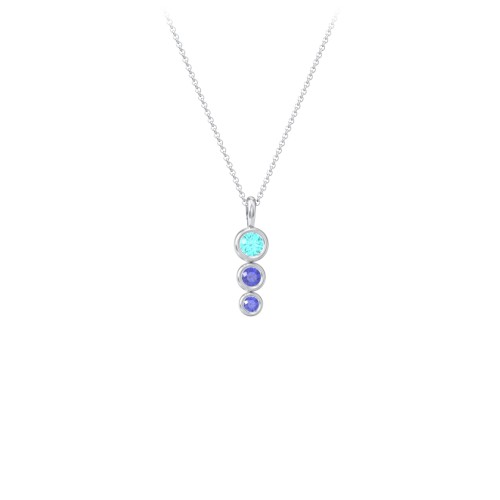 Generations 3-Stone Bezel Set Mother's Necklace – Sterling Silver with Mint Premium Zirconia and Blue Sapphire