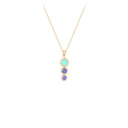 Generations 3-Stone Bezel Set Mother's Necklace in 10K Solid Yellow Gold with Mint Premium Zirconia, Fancy Blue Premium Zirconia, and Blue Sapphire