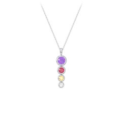 Generations 4-Stone Bezel Set Mother's Necklace – Sterling Silver with Amethyst, Ruby, Citrine, and Cubic Zirconia