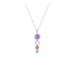 Generations 4-Stone Bezel Set Mother's Necklace in 925 Sterling Silver with Amethyst, Cubic Zirconia, Ruby, and Emerald