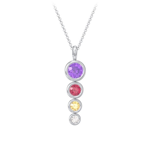 Generations 4-Stone Bezel Set Mother's Necklace – Sterling Silver with Amethyst, Ruby, Citrine, and Cubic Zirconia