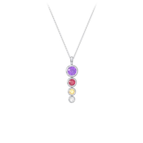 Generations 4-Stone Bezel Set Mother's Necklace – Sterling Silver with Amethyst, Ruby, Citrine, and Cubic Zirconia